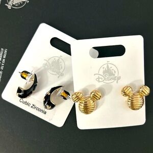2 pairs of gold toned and cubic zirconia Disney earrings from parks new!